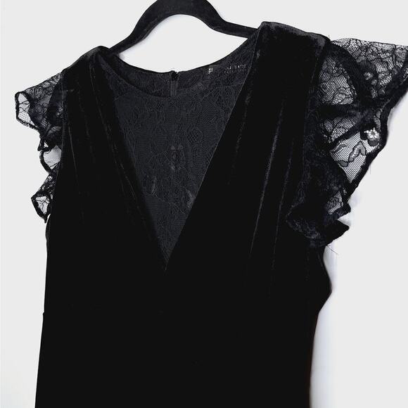 Zara Velvet Lace Babydoll Skater Dress Medium Goth Flutter Sleeve Sheer Witchy - Picture 4 of 11